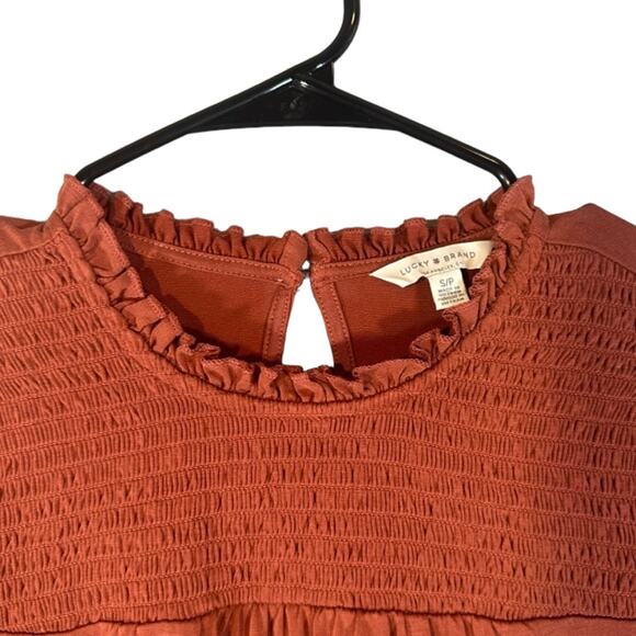 Lucky Brand Rust Textured Accordion Upper Long Sleeve Blouse Women Sz S - Picture 4 of 8